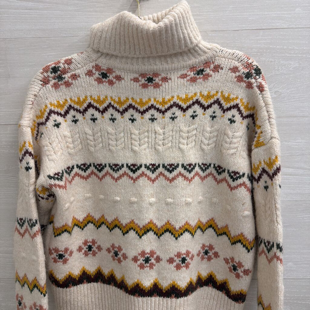 Evereve White/ Multi Knit Print Turtleneck Sweater Extra Small