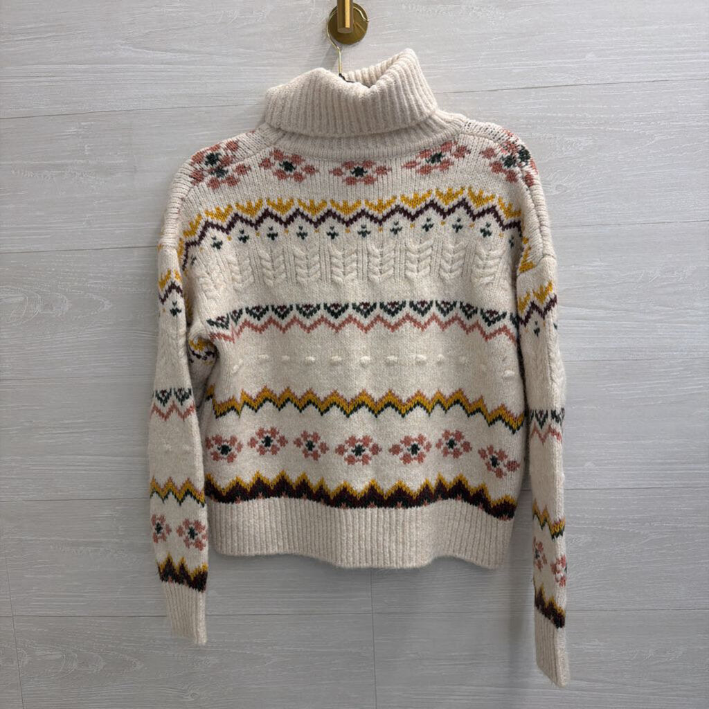 Evereve White/ Multi Knit Print Turtleneck Sweater Extra Small