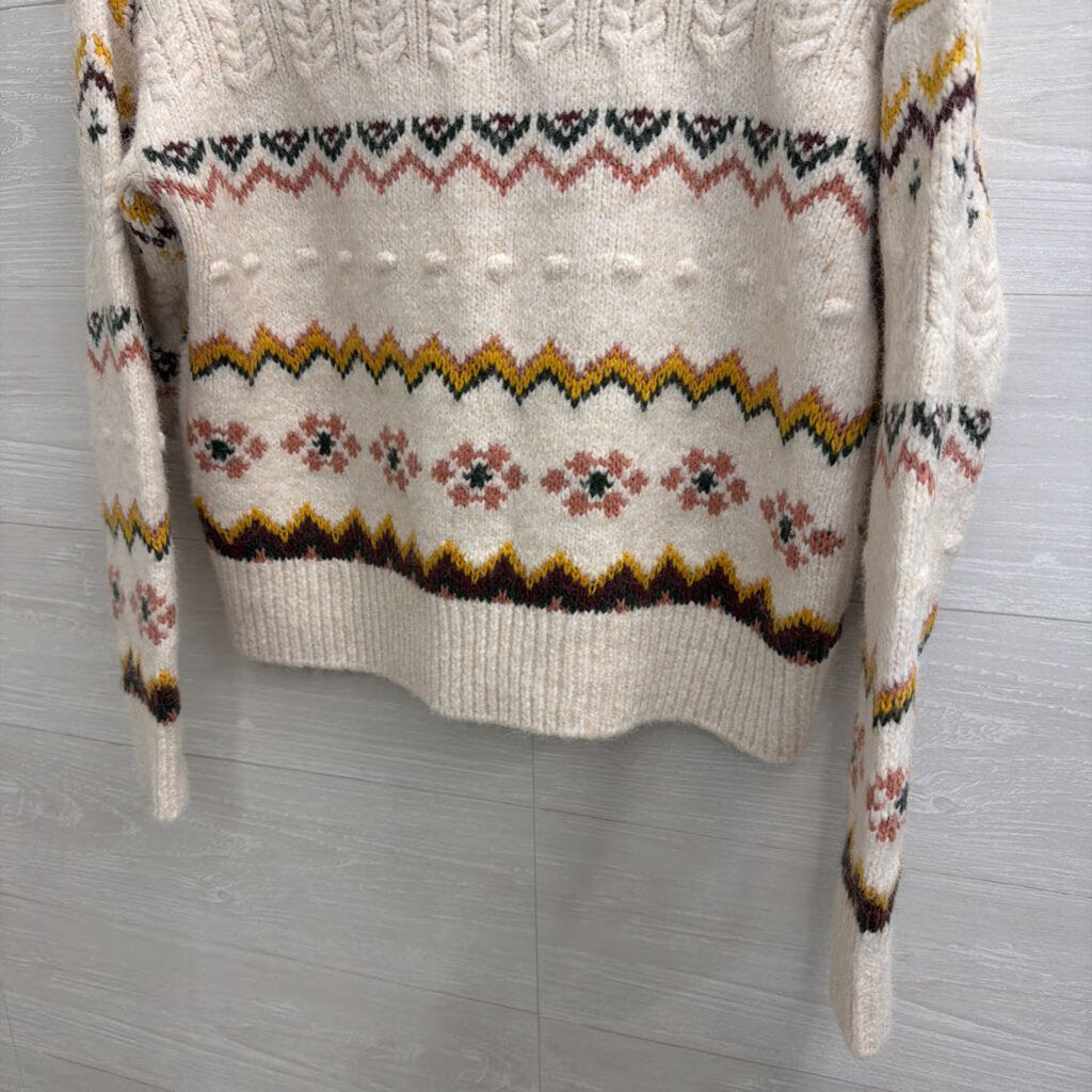 Evereve White/ Multi Knit Print Turtleneck Sweater Extra Small