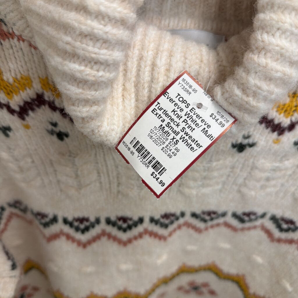 Evereve White/ Multi Knit Print Turtleneck Sweater Extra Small