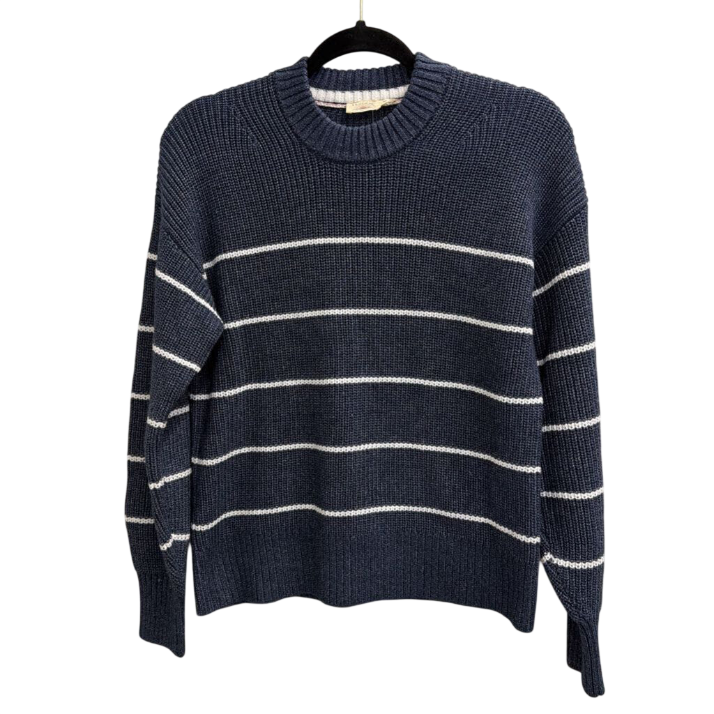 Faherty Navy/ White Striped Knit Cropped Sweater Extra Small