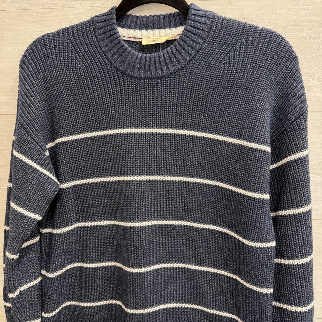 Faherty Navy/ White Striped Knit Cropped Sweater Extra Small