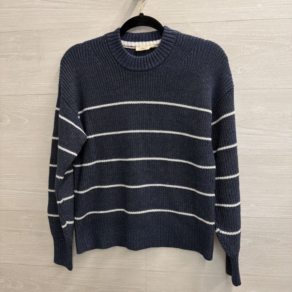 Faherty Navy/ White Striped Knit Cropped Sweater Extra Small