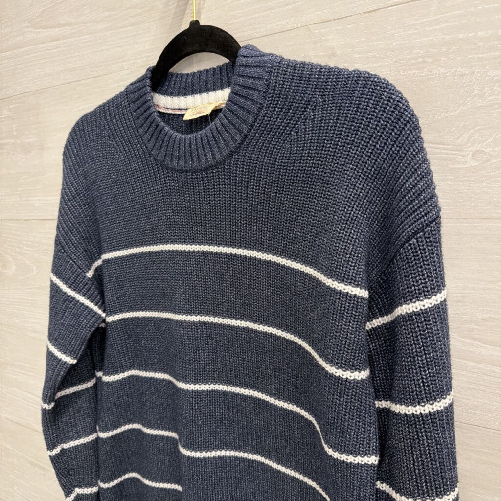 Faherty Navy/ White Striped Knit Cropped Sweater Extra Small