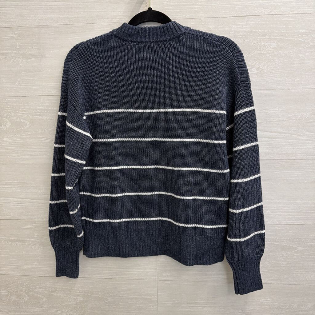 Faherty Navy/ White Striped Knit Cropped Sweater Extra Small