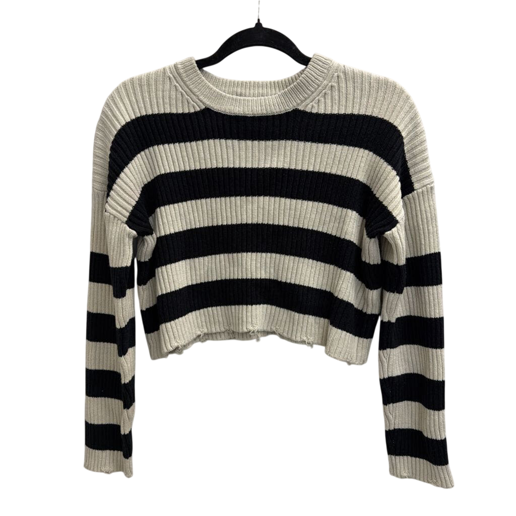 Sage and Stone Black/ Beige Striped Knit Cropped Sweater Small