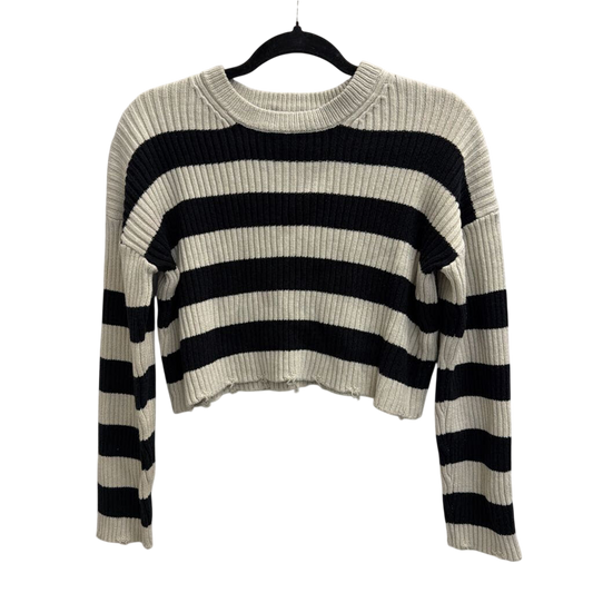 Sage and Stone Black/ Beige Striped Knit Cropped Sweater Small