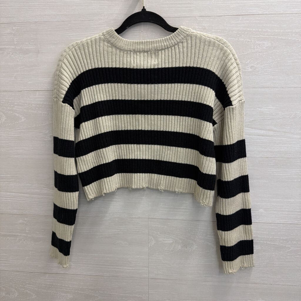 Sage and Stone Black/ Beige Striped Knit Cropped Sweater Small