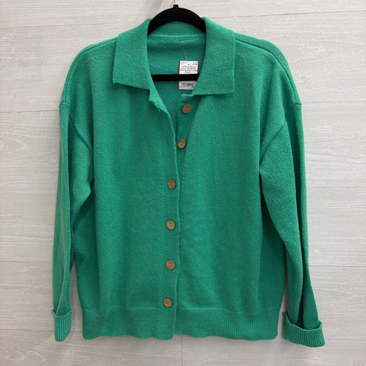 Green Knit Button Front Sweater Large