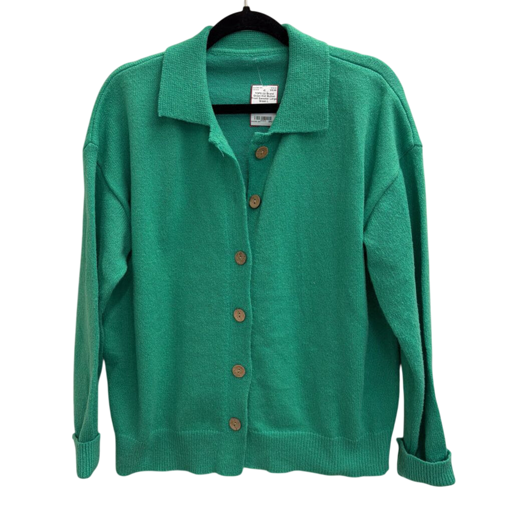 Green Knit Button Front Sweater Large