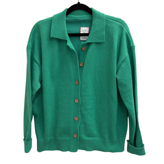 Green Knit Button Front Sweater Large