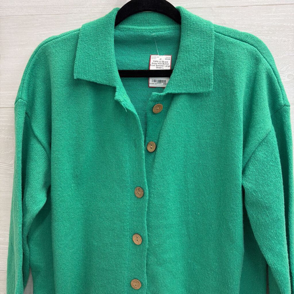 Green Knit Button Front Sweater Large