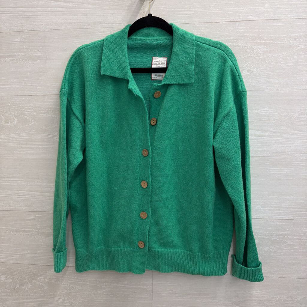 Green Knit Button Front Sweater Large