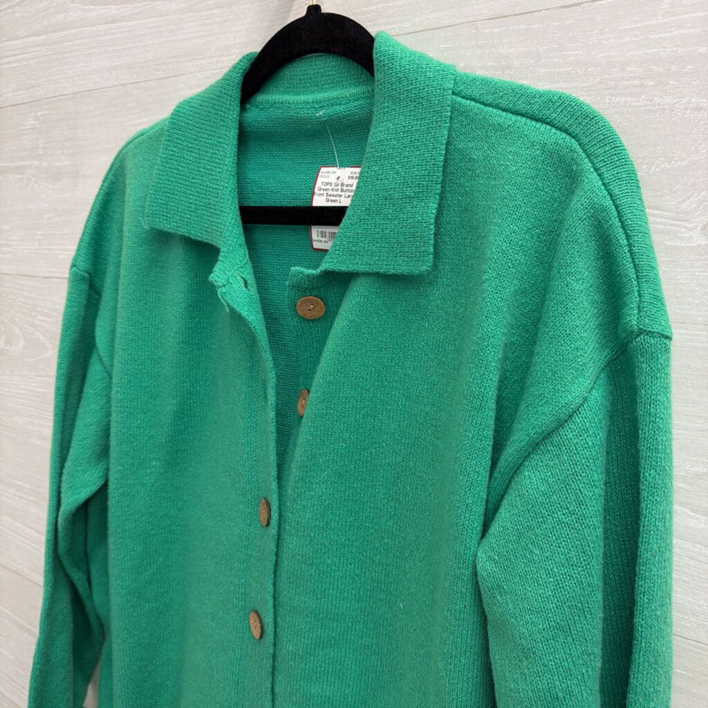 Green Knit Button Front Sweater Large