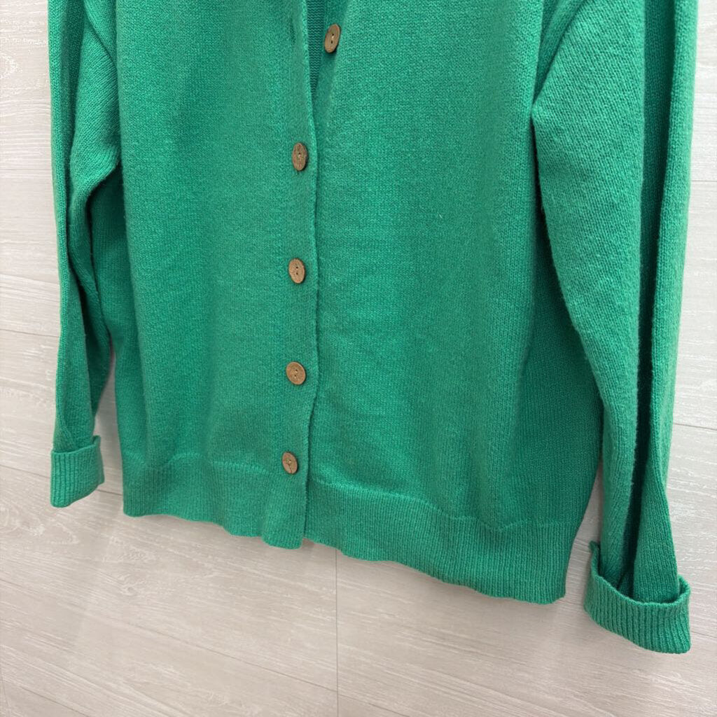 Green Knit Button Front Sweater Large