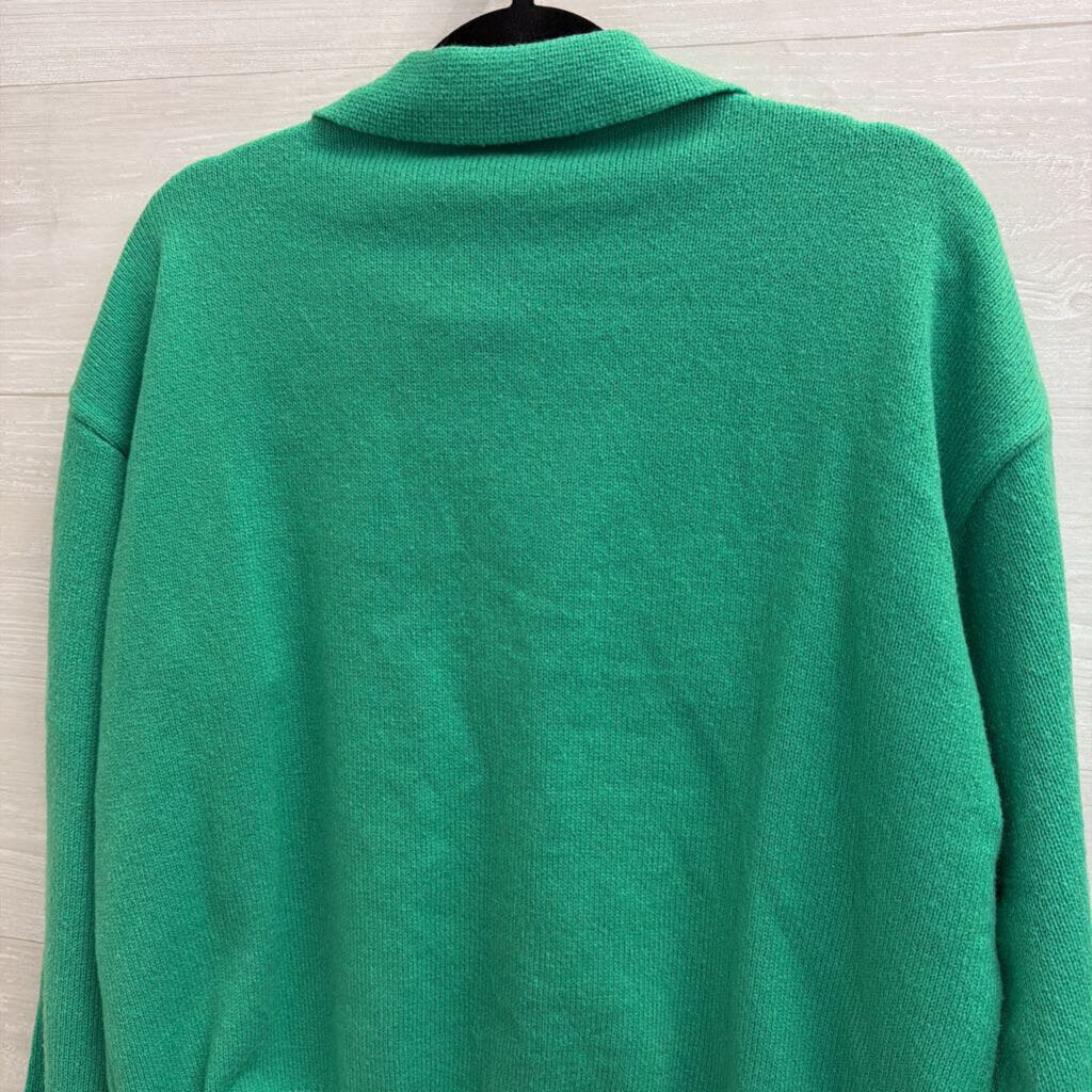 Green Knit Button Front Sweater Large
