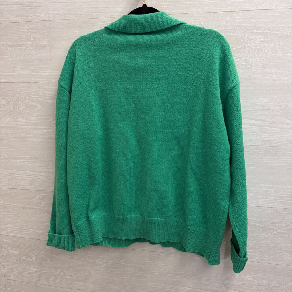 Green Knit Button Front Sweater Large