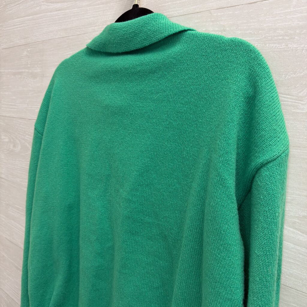 Green Knit Button Front Sweater Large