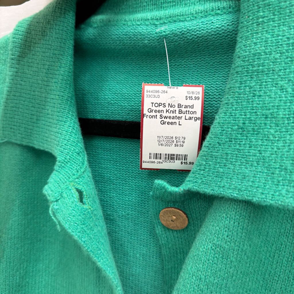 Green Knit Button Front Sweater Large