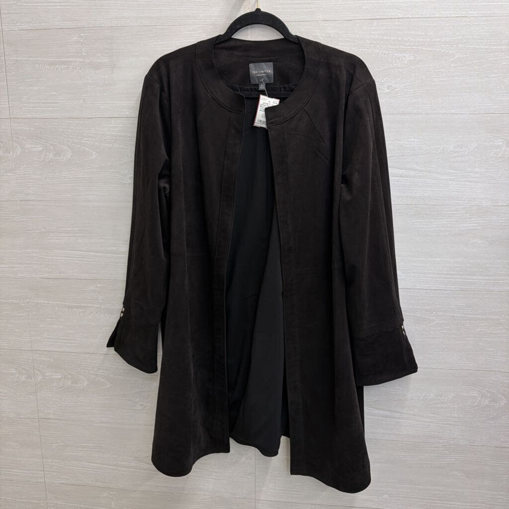 The Limited Black Faux Suede Long Open Front Jacket 18W