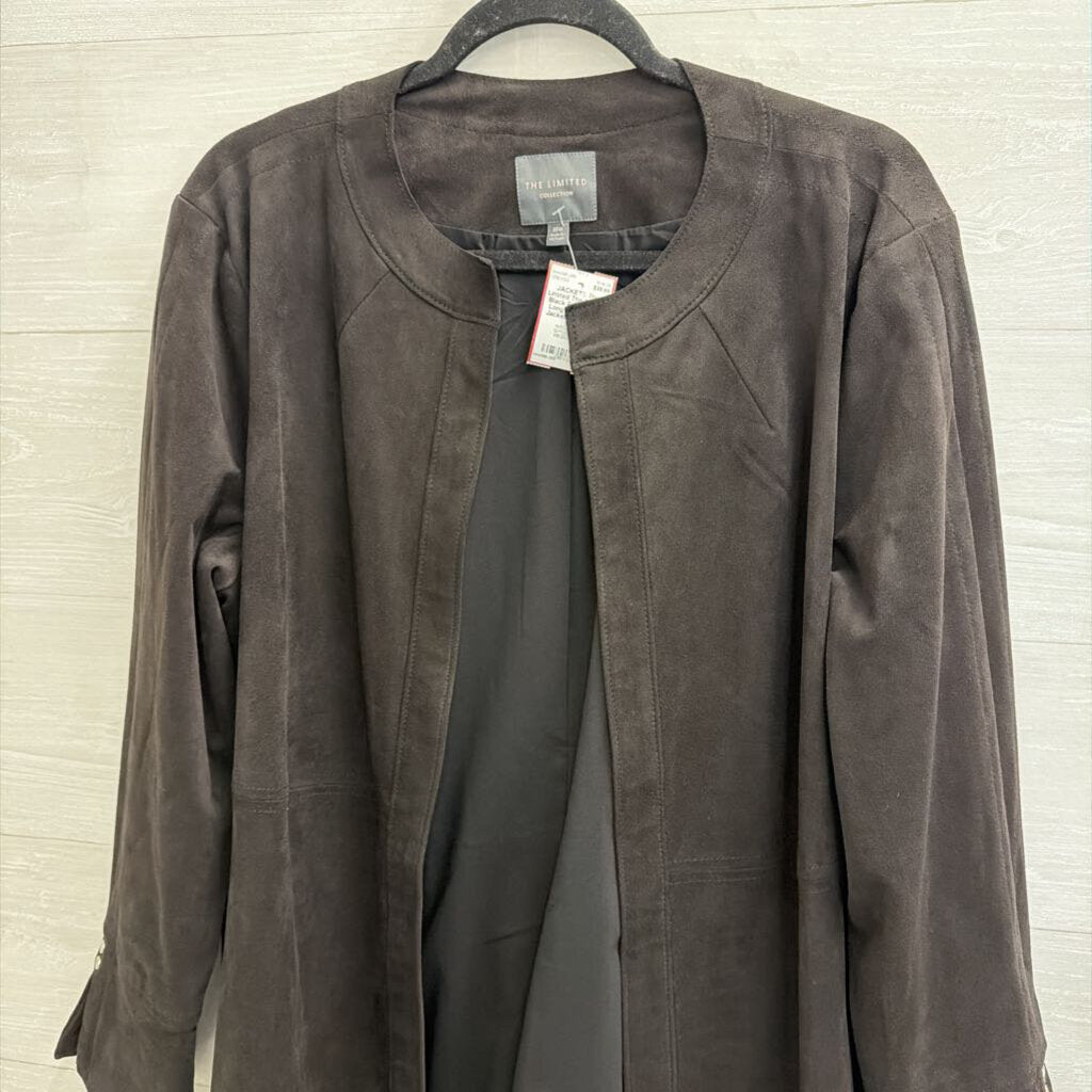 The Limited Black Faux Suede Long Open Front Jacket 18W