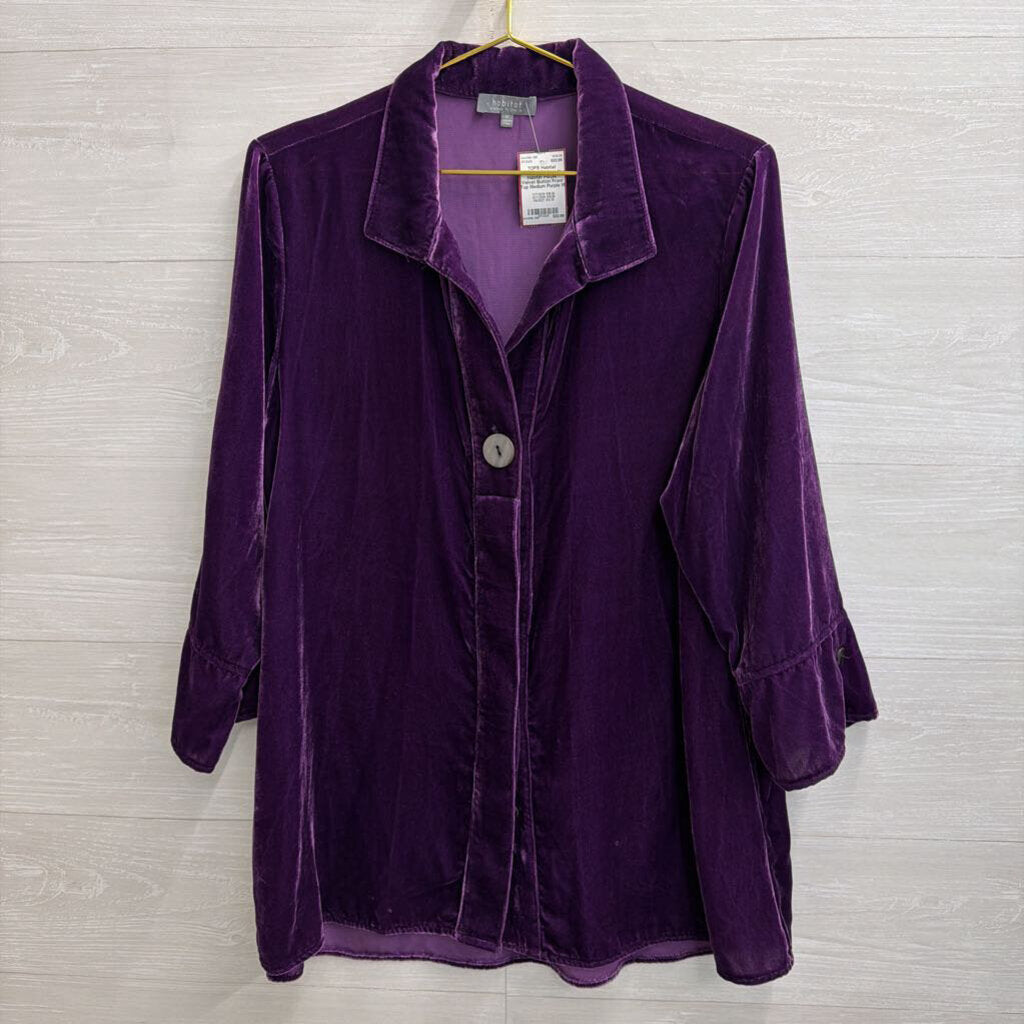 Habitat Purple Velvet Button Front Top Medium