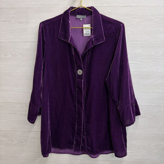 Habitat Purple Velvet Button Front Top Medium