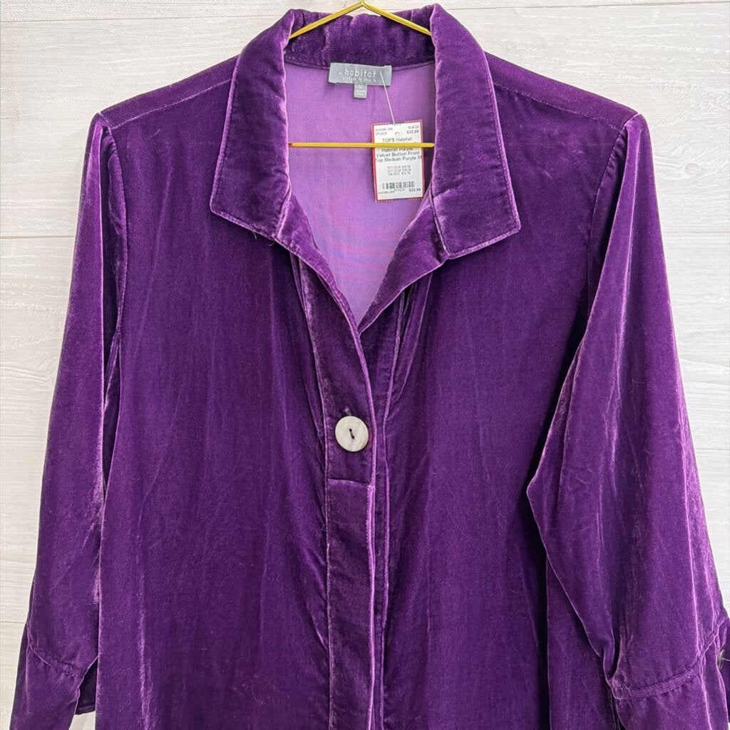 Habitat Purple Velvet Button Front Top Medium