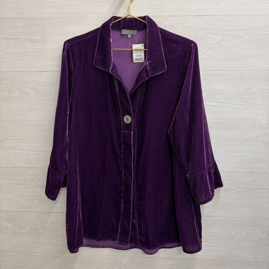 Habitat Purple Velvet Button Front Top Medium