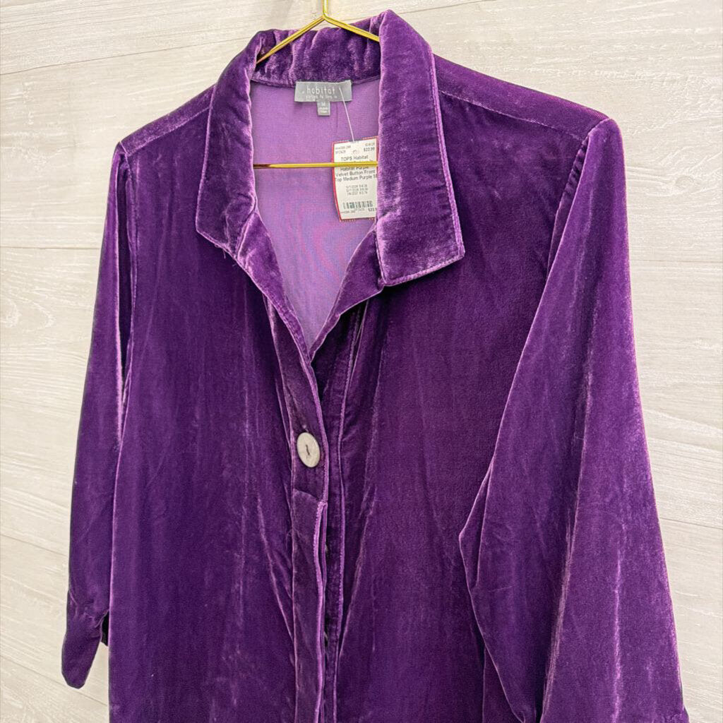 Habitat Purple Velvet Button Front Top Medium