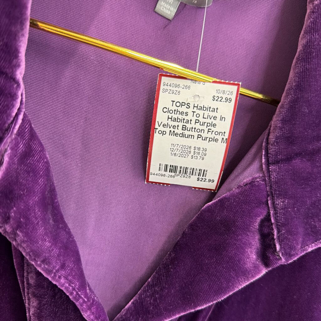 Habitat Purple Velvet Button Front Top Medium