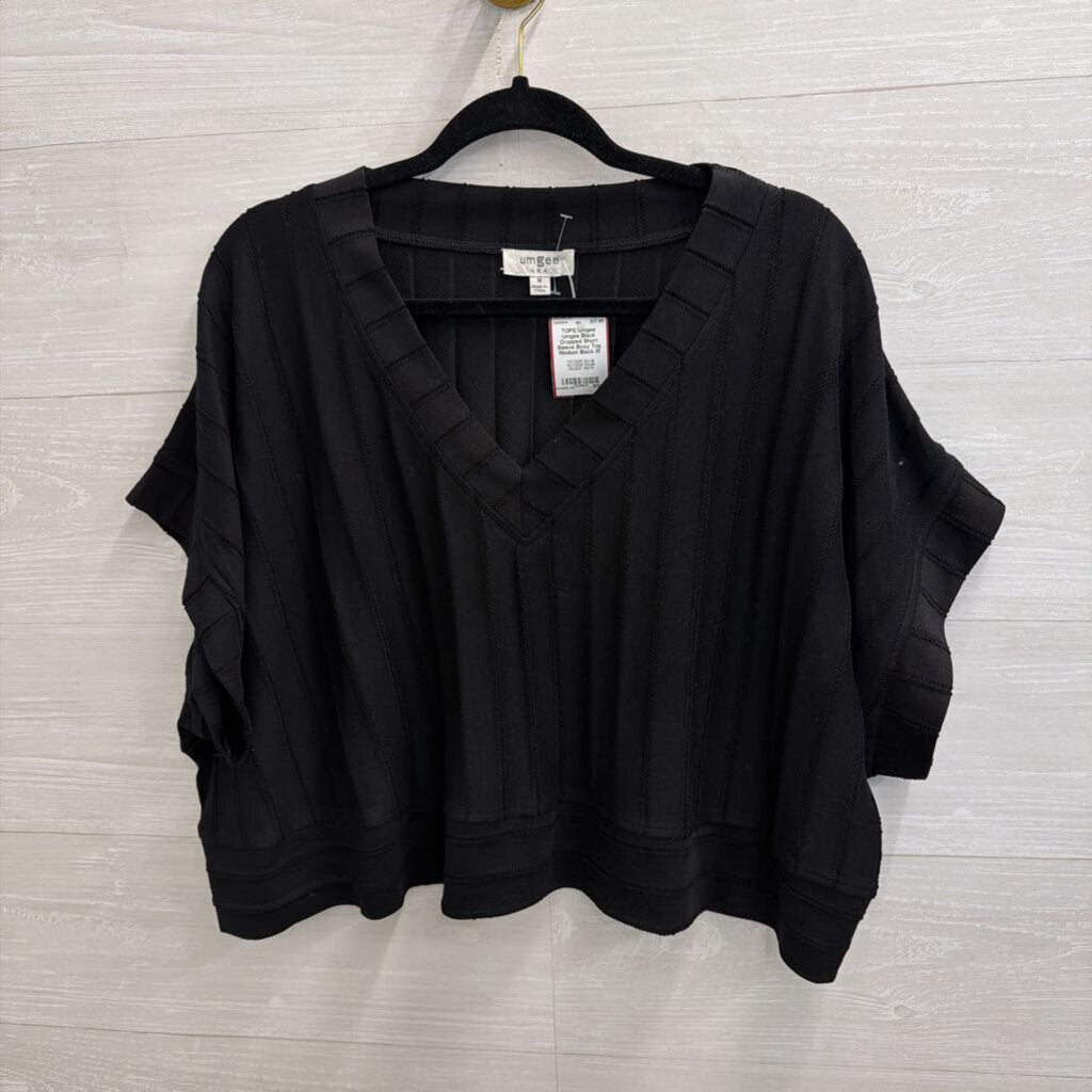 Umgee Black Cropped Short Sleeve Boxy Top Medium