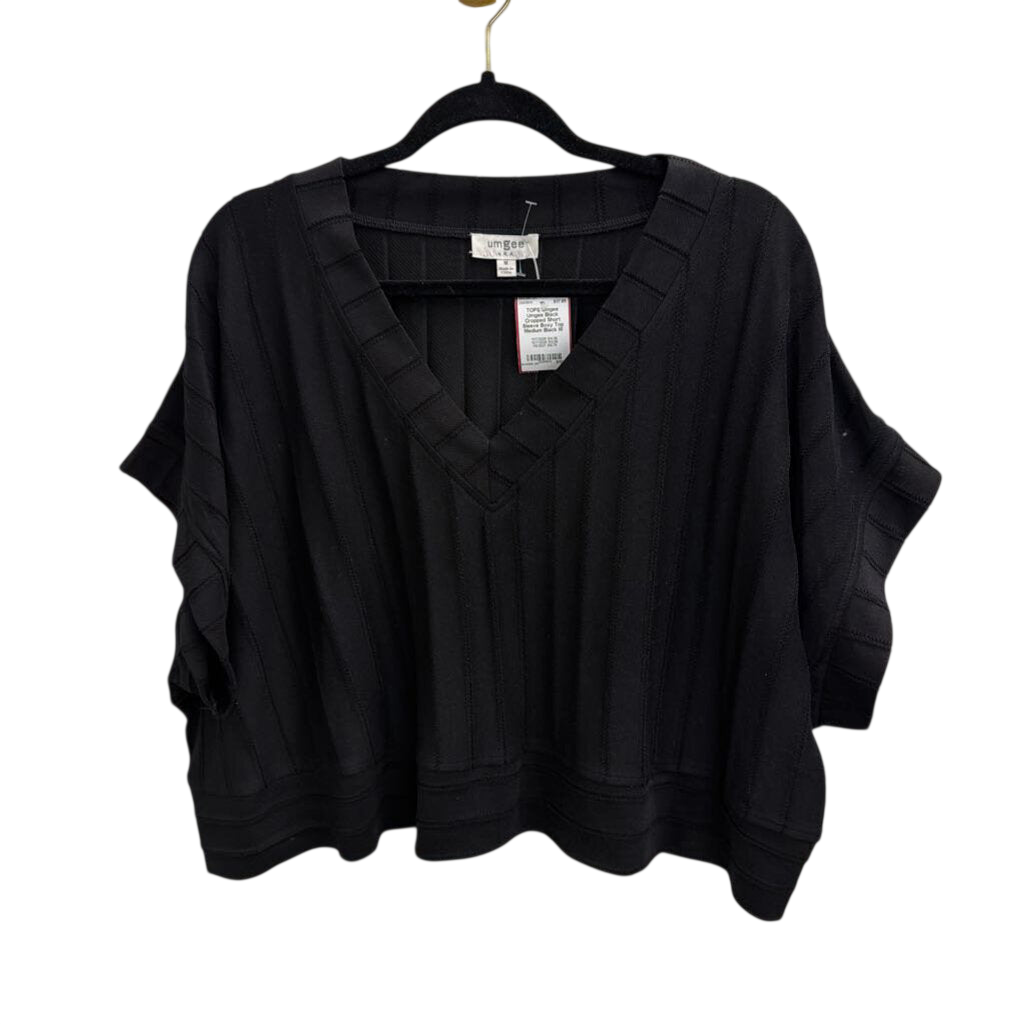 Umgee Black Cropped Short Sleeve Boxy Top Medium