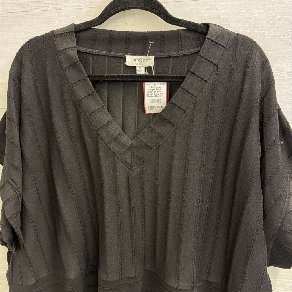 Umgee Black Cropped Short Sleeve Boxy Top Medium