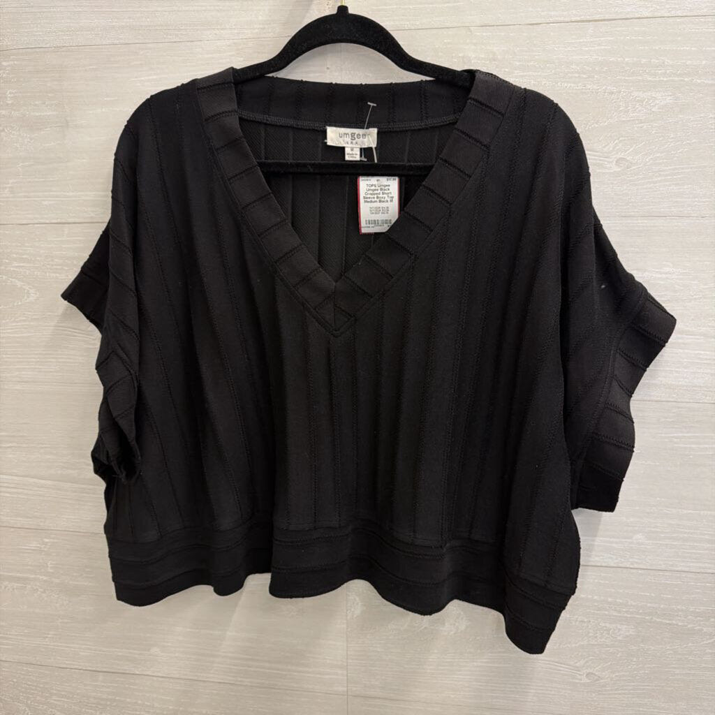 Umgee Black Cropped Short Sleeve Boxy Top Medium