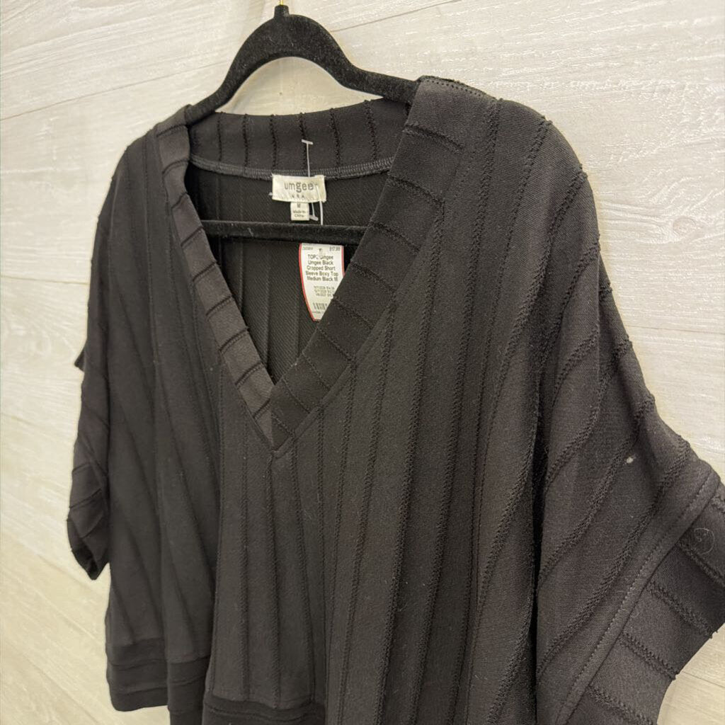 Umgee Black Cropped Short Sleeve Boxy Top Medium