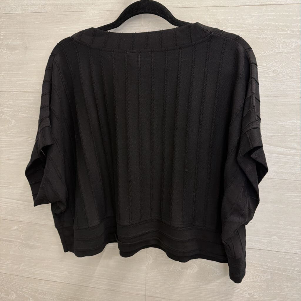 Umgee Black Cropped Short Sleeve Boxy Top Medium