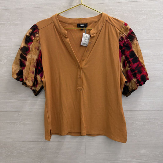 DKNY Yellow/ Multi Print Puff Sleeve Top Extra Large
