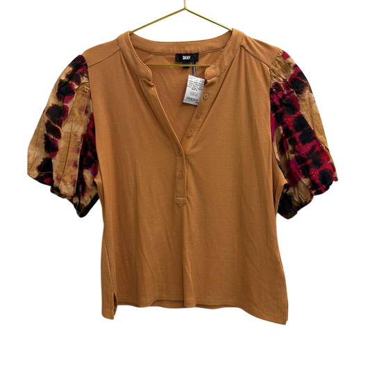 DKNY Yellow/ Multi Print Puff Sleeve Top Extra Large