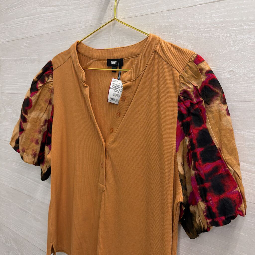 DKNY Yellow/ Multi Print Puff Sleeve Top Extra Large