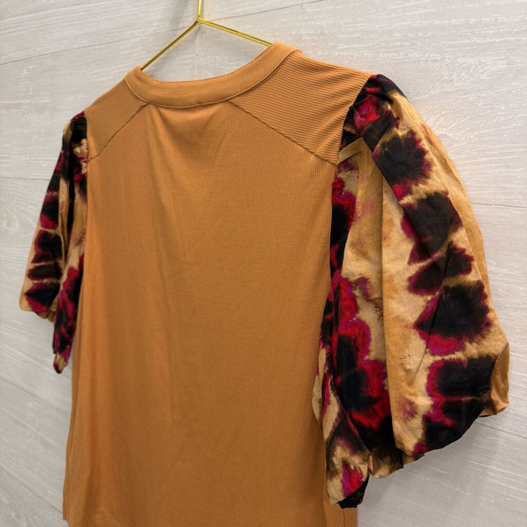DKNY Yellow/ Multi Print Puff Sleeve Top Extra Large