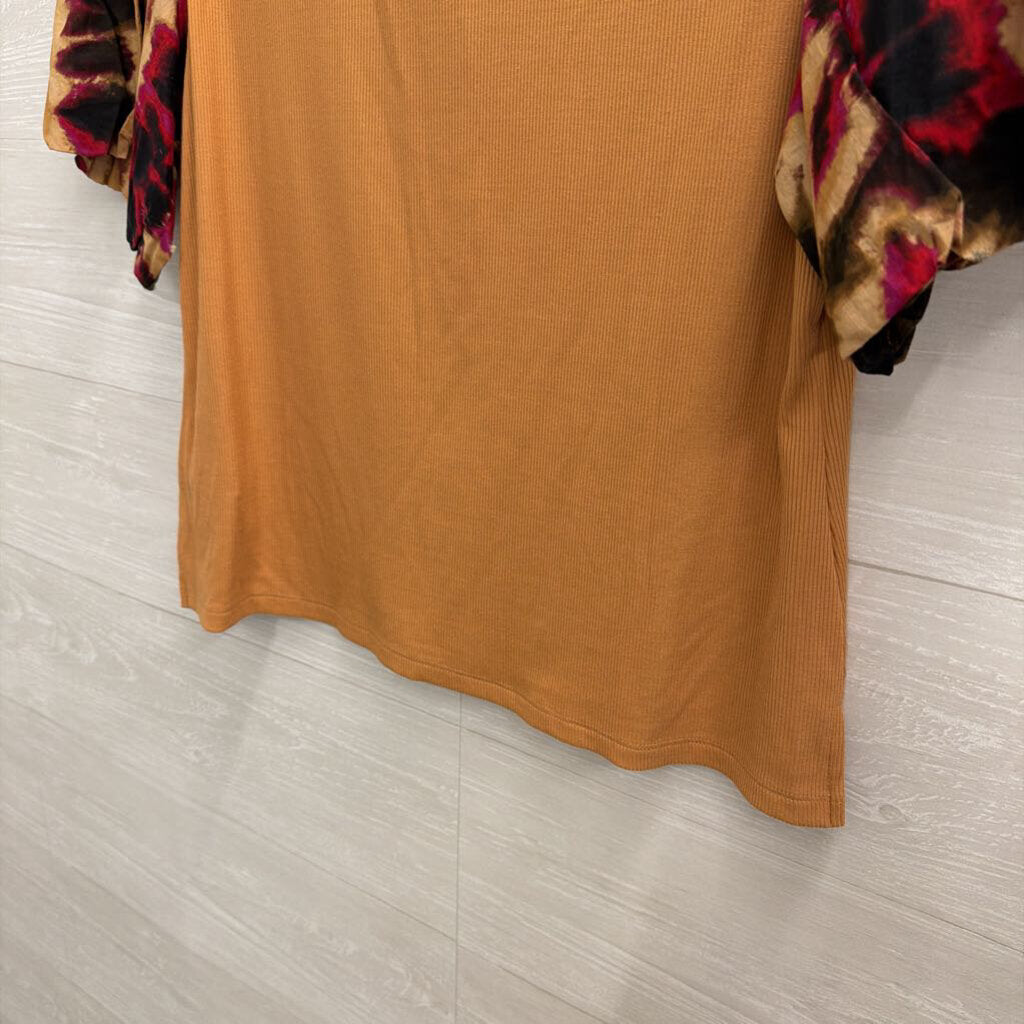 DKNY Yellow/ Multi Print Puff Sleeve Top Extra Large