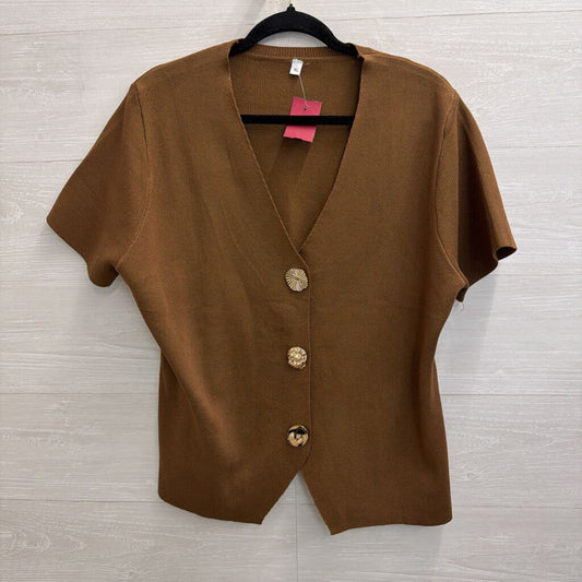 Brown Short Sleeve Gold Button Front Top Extra Large