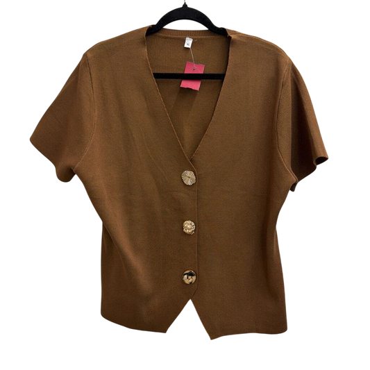 Brown Short Sleeve Gold Button Front Top Extra Large