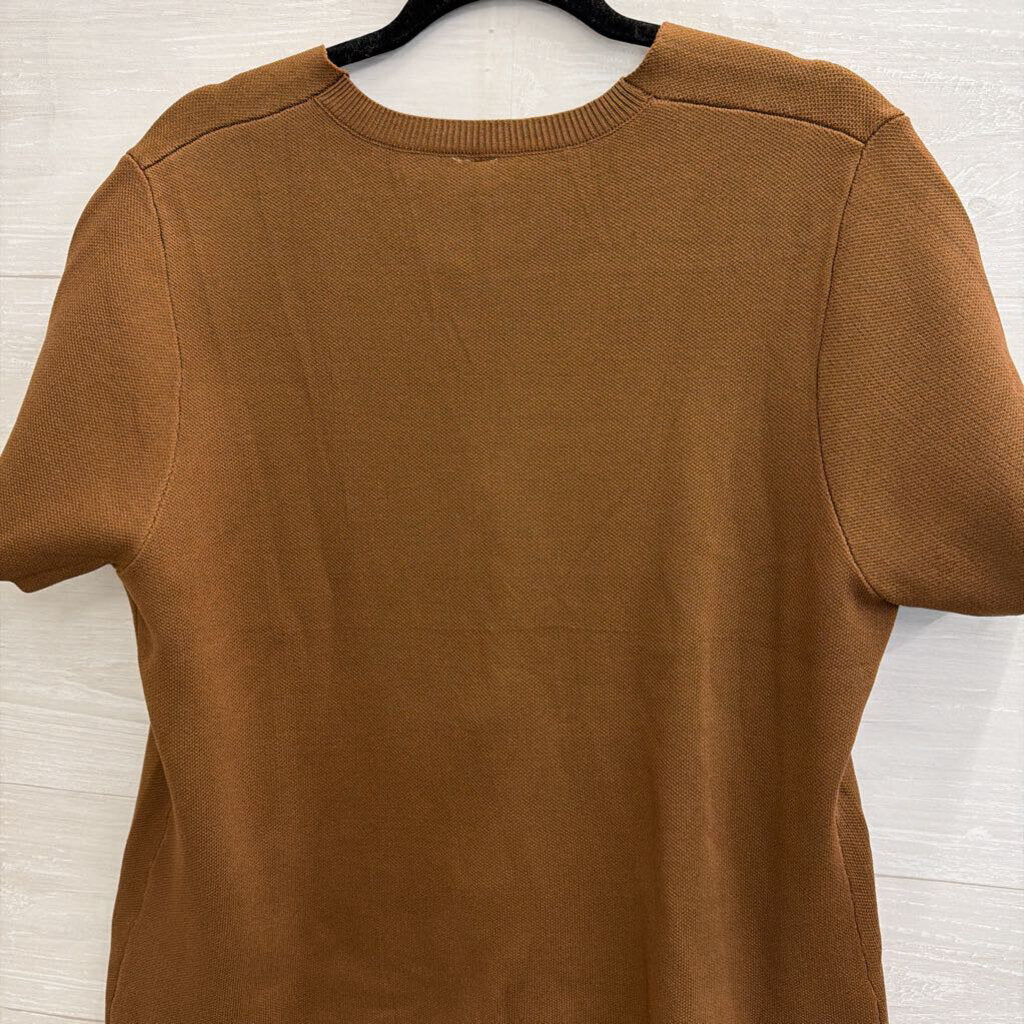 Brown Short Sleeve Gold Button Front Top Extra Large