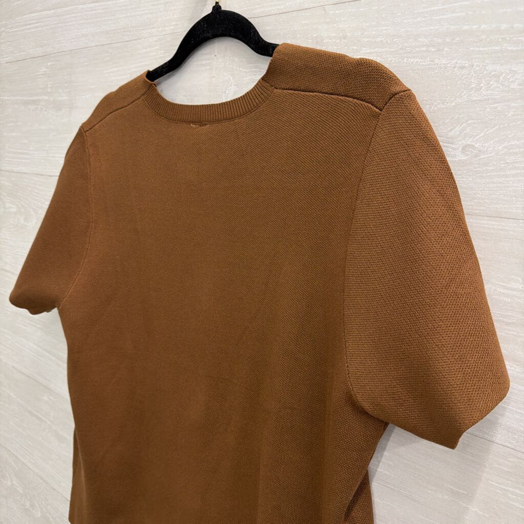 Brown Short Sleeve Gold Button Front Top Extra Large