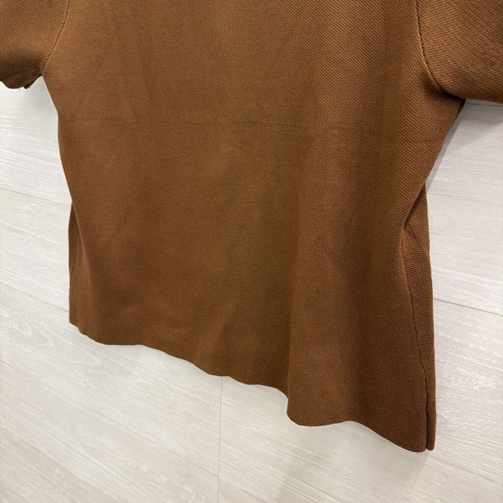 Brown Short Sleeve Gold Button Front Top Extra Large