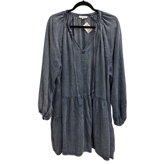 Easel Blue Chambray Long Sleeve Dress Large