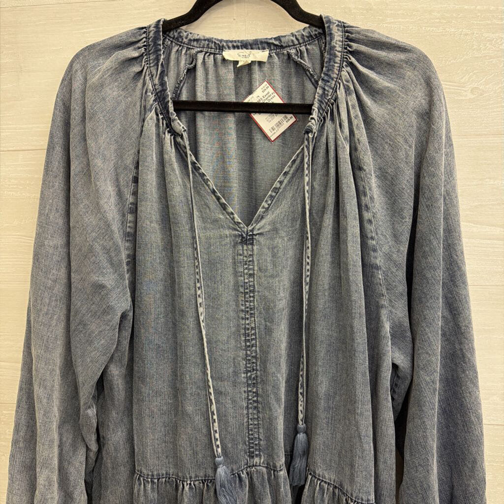 Easel Blue Chambray Long Sleeve Dress Large