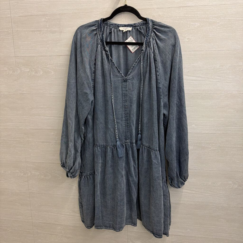 Easel Blue Chambray Long Sleeve Dress Large